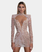 Rochie Albina Dyla scurta nude cu cristale