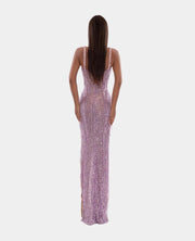 Rochie Albina Dyla roz lunga cu cristale