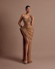 Rochie Vlora lunga cu cristale aurii