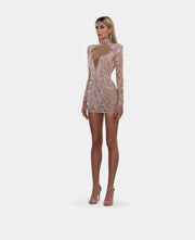 Rochie Albina Dyla scurta nude cu cristale