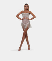 Rochie Albina Dyla scurta argintie cu franjuri