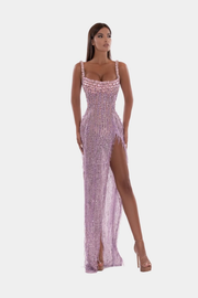 Rochie Albina Dyla roz lunga cu cristale