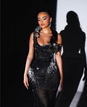 Rochie Blini lungă neagră cu cristale transparente