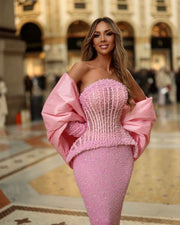 Rochie Jelli 05 cu corset roz si perle