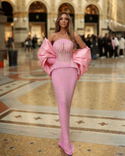 Rochie Jelli 05 cu corset roz si perle