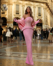 Rochie Jelli 05 cu corset roz si perle