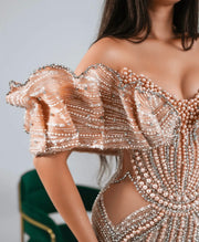 Rochie Blini 05 roz pudra cu perle
