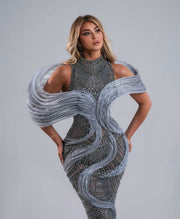 Rochie Blini 06 gri lunga cu cristale
