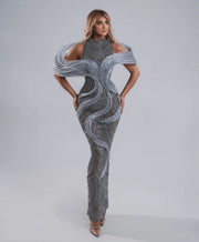 Rochie Blini 06 gri lunga cu cristale