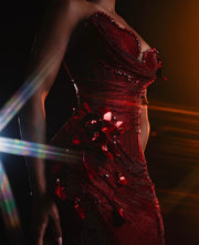Rochie Blini 11 rosie lunga cu cristale