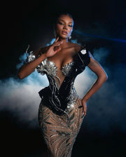 Rochie Blini 12 lunga cu cristale si corset din latex