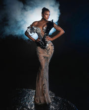 Rochie Blini 12 lunga cu cristale si corset din latex