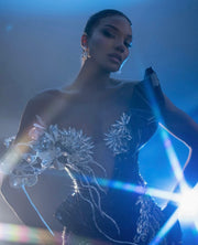 Rochie Blini 12 lunga cu cristale si corset din latex