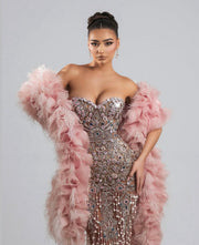 Rochie Blini 15 lunga roz pudra cu șal