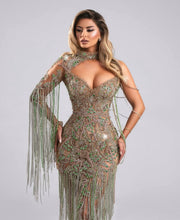 Rochie Blini 17 lunga cu cristale verzi si bronz