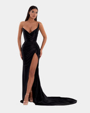 Rochie Albina Dyla neagra lunga cu cristale