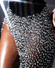 Rochie Blini neagră cu crăpătură și cristale argintii