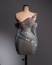 Rochie Blini 23 cu cristale argintii si rosii mini