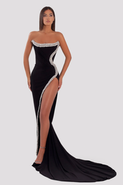 Rochie Albina Dyla neagra lung cu cristale argintii
