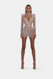 Rochie Albina Dyla scurta nude cu cristale