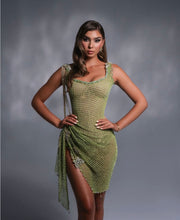 Rochie Blini scurtă verde cu cristale