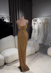 Rochie Vlora lunga cu cristale bronz
