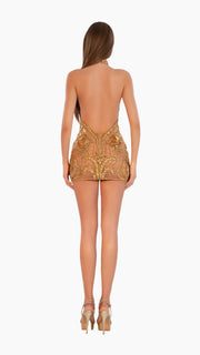 Rochie Albina Dyla mini aurie cu spate gol