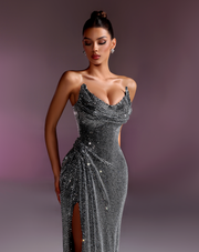 Rochie Vlora lunga neagra cu cristale