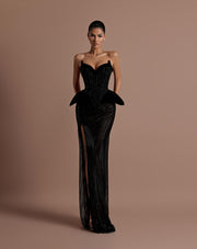 Rochie Vlora neagra cu cristale si catifea