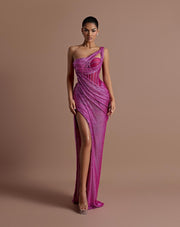 Rochie Vlora lunga cu cristale roz