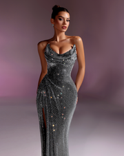 Rochie Vlora lunga neagra cu cristale