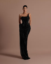 Rochie Vlora lunga cu cristale neagra