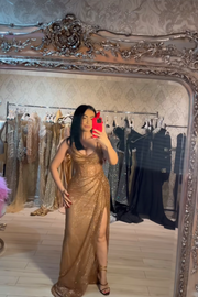 Rochie Vlora lunga cu cristale bronz