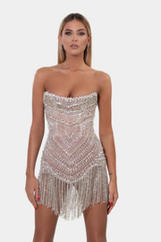 Rochie Albina Dyla scurta argintie cu franjuri